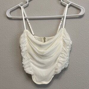 White Ruched Sleeveless Top